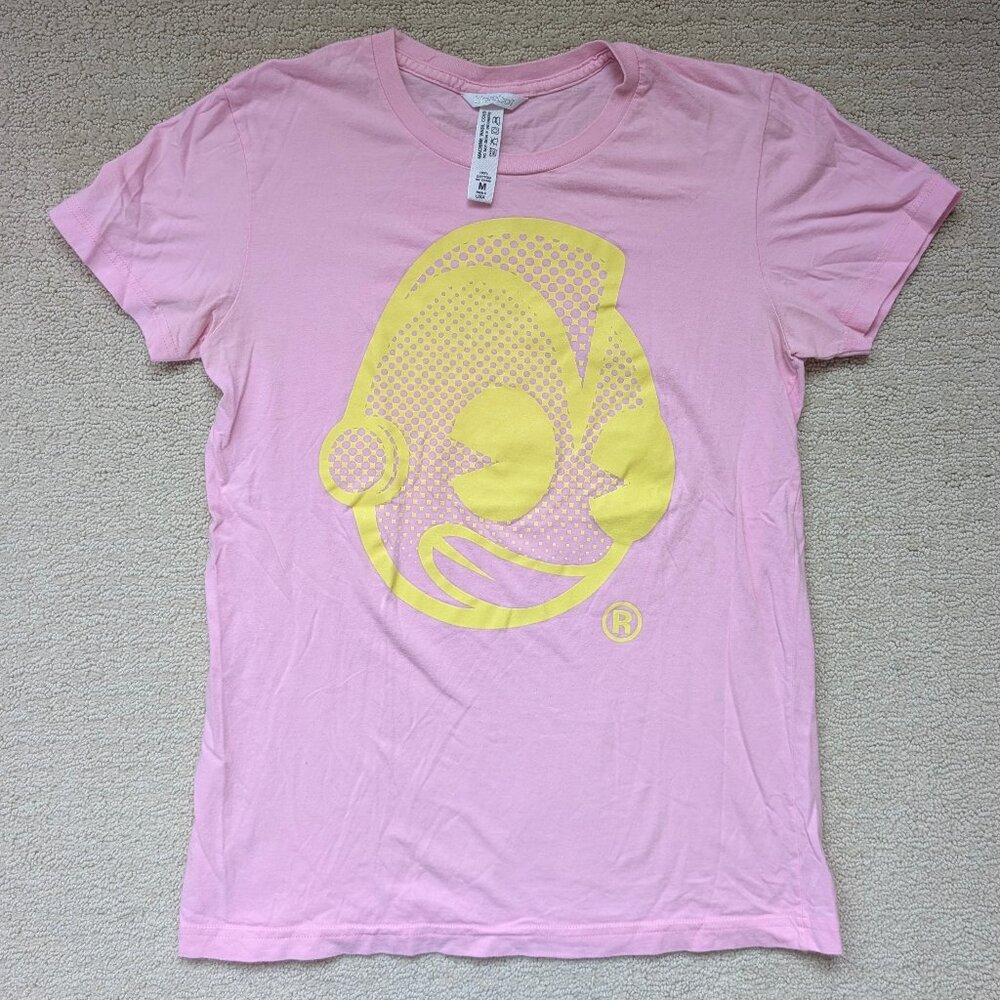 EUC kidrobot graphic Logo Tee Pink T-shirt Women's Medium Yellow street art Y2K